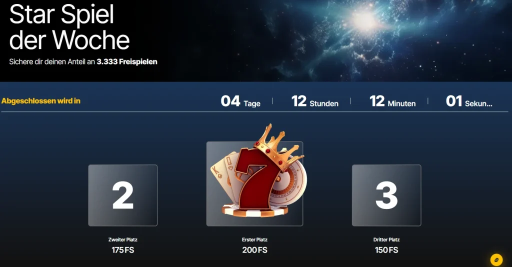 JustCasino Casino Star Spiel der Woche mit Freispiele Turnier und Rangliste